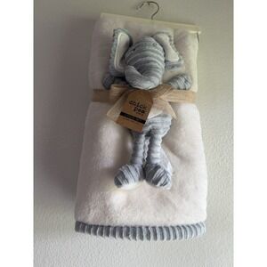 Chick Pea Cream Ivory Baby Blanket Set Gray Ribbed Plush Elephant 30 x 36 NEW!